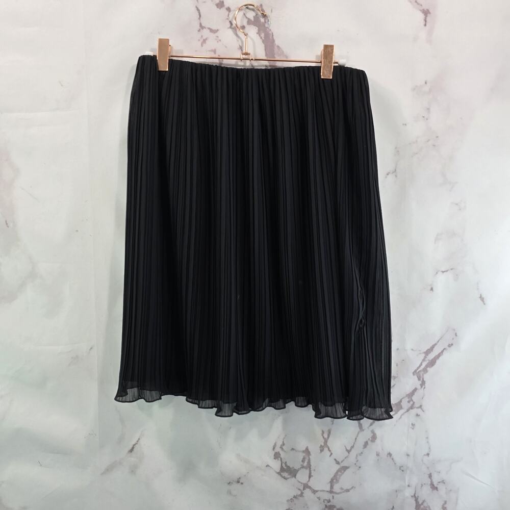 Alex Evenings Skirt Womens Medium Black Pleated Lettuce Hem Shift Ruffle